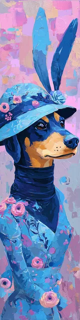 Free dog bookmarks featuring a blue ribbon standing dog